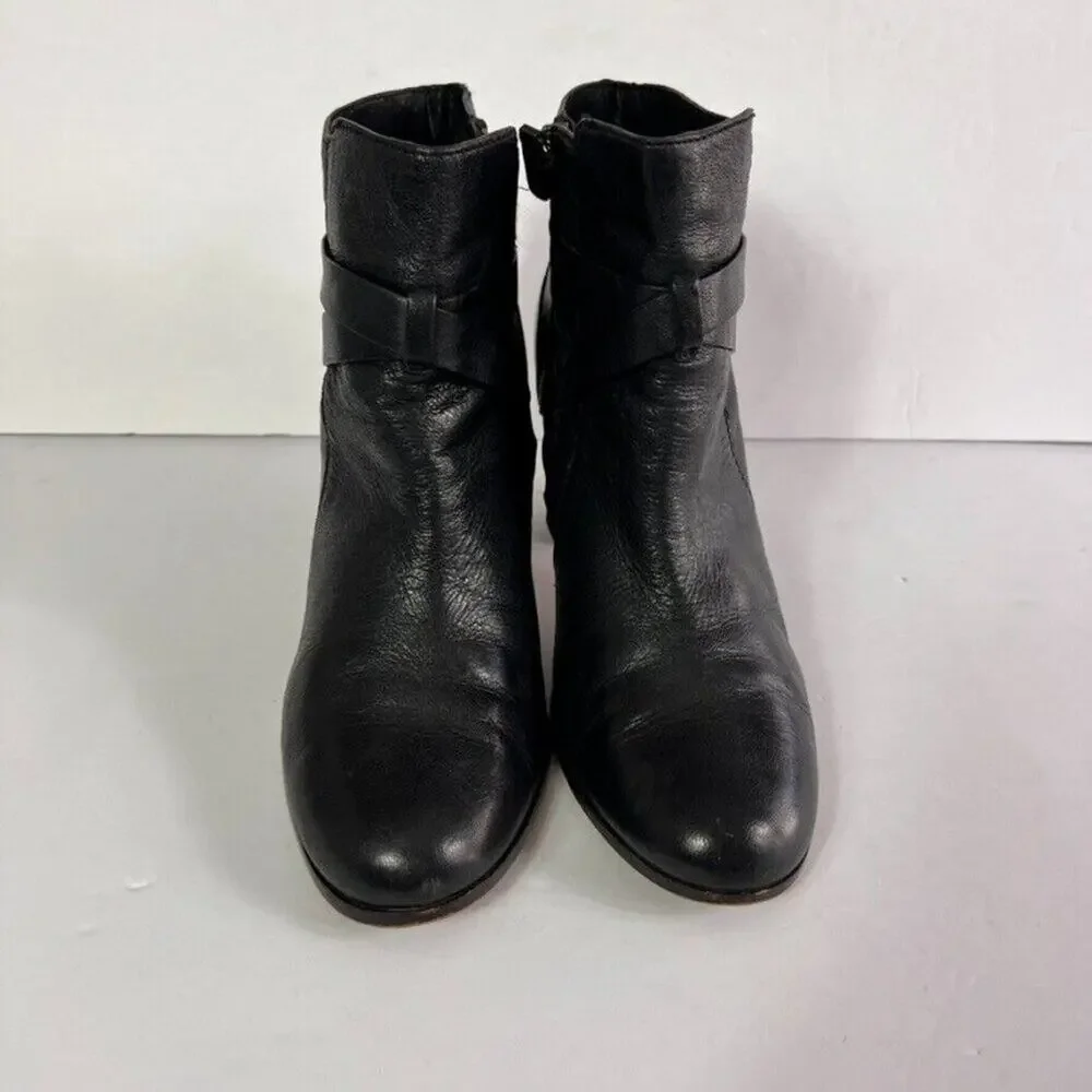 Cole Haan Bootie Women 9.5 B Black Leather Cassidy Side Zip Straps Ankle D41598